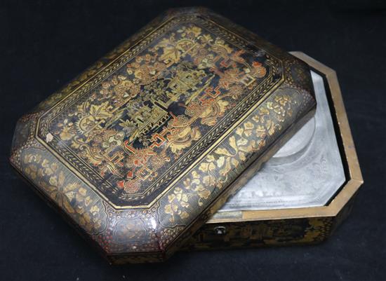 An Oriental lacquer tea caddy